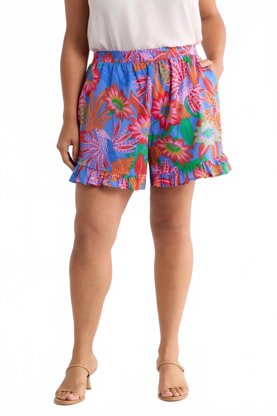 NEW SUGARLIPS women's cindal floral daniela ruffle shorts in blue pink multi